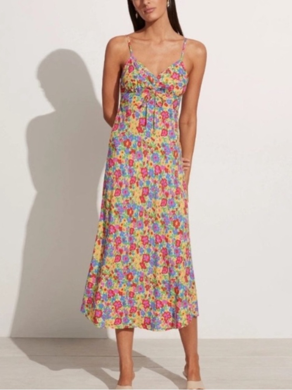Faithfull the Brand Shayna Midi Dress in La Fortuna Floral Vibrant SZ 6